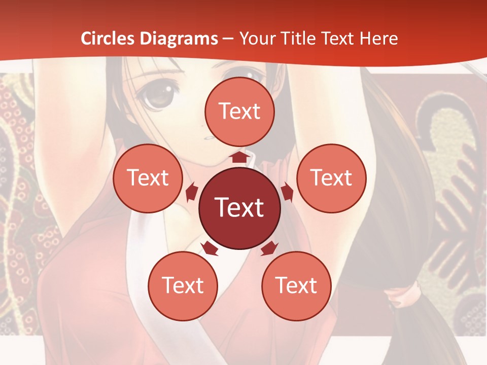 A Woman In A Red And White Dress With Her Arms Up In The Air PowerPoint Template