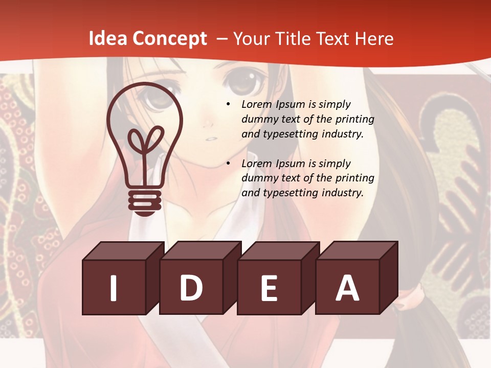 A Woman In A Red And White Dress With Her Arms Up In The Air PowerPoint Template