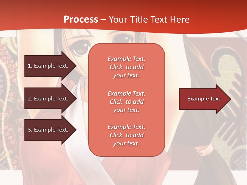 A Woman In A Red And White Dress With Her Arms Up In The Air PowerPoint Template