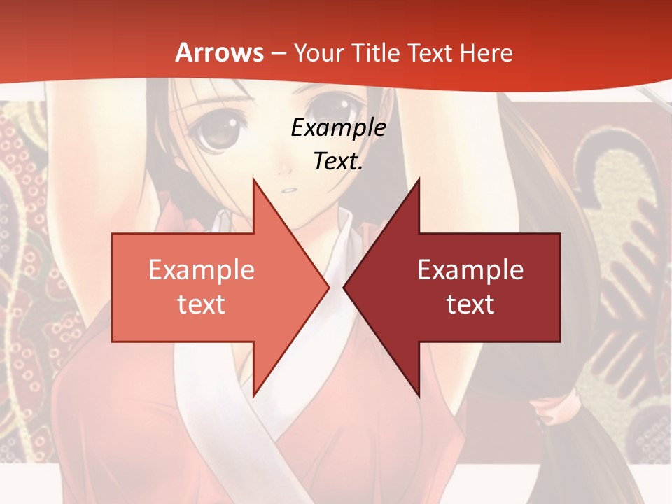 A Woman In A Red And White Dress With Her Arms Up In The Air PowerPoint Template