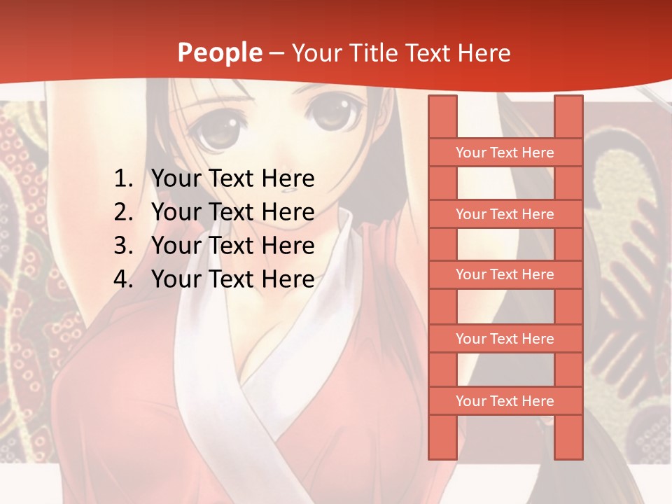 A Woman In A Red And White Dress With Her Arms Up In The Air PowerPoint Template
