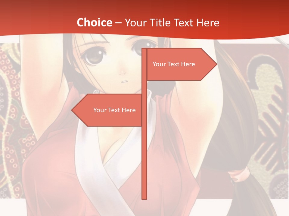 A Woman In A Red And White Dress With Her Arms Up In The Air PowerPoint Template