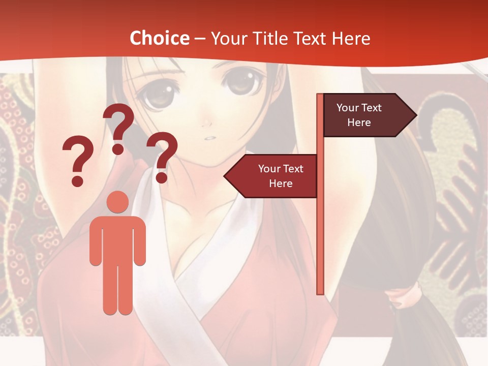 A Woman In A Red And White Dress With Her Arms Up In The Air PowerPoint Template