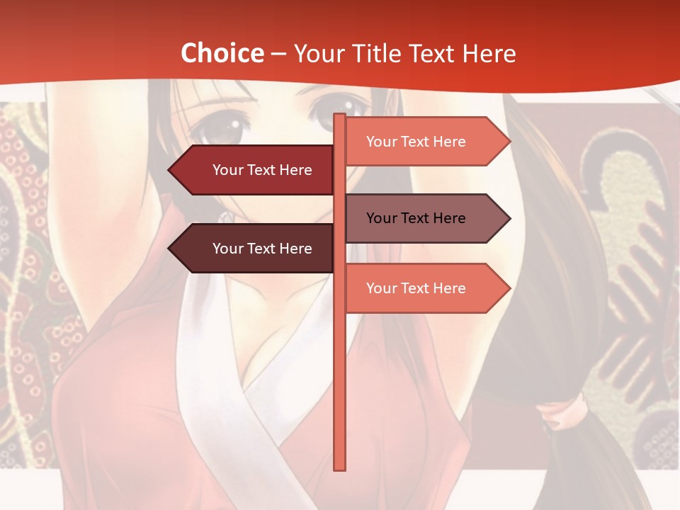 A Woman In A Red And White Dress With Her Arms Up In The Air PowerPoint Template