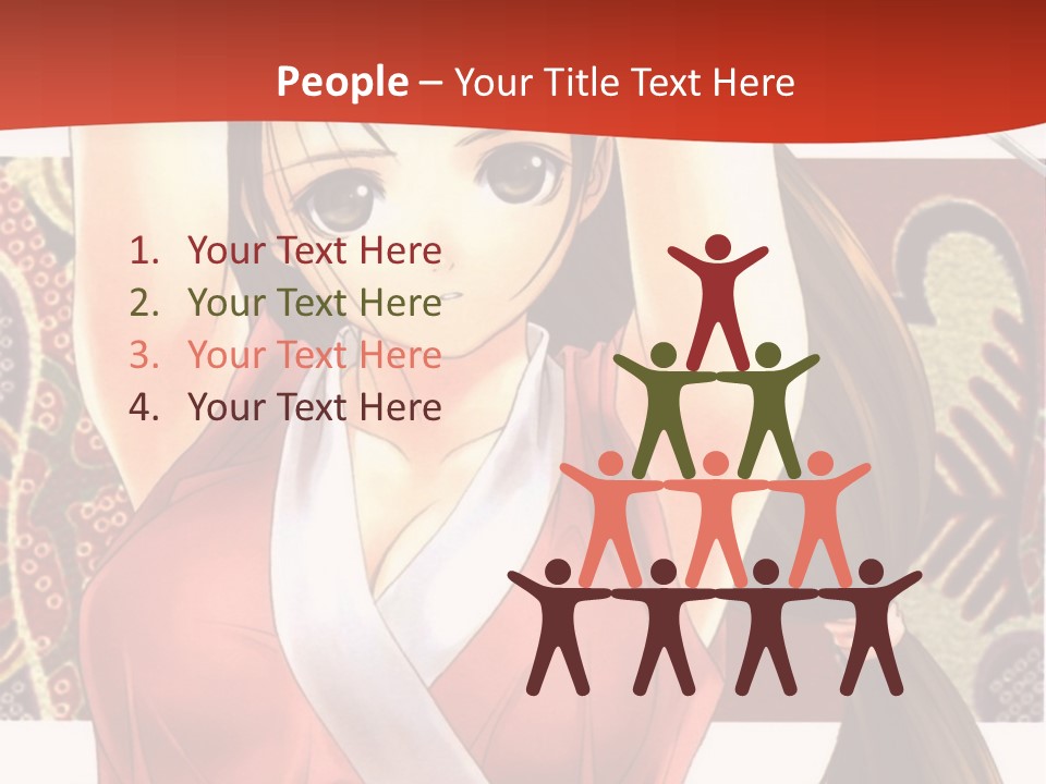 A Woman In A Red And White Dress With Her Arms Up In The Air PowerPoint Template