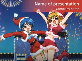 A Couple Of Anime Characters Dancing In Front Of Fireworks PowerPoint Template