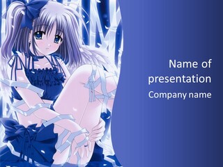 A Girl In A Blue Dress Is Sitting On The Ground PowerPoint Template