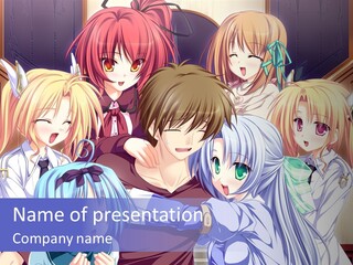 A Group Of Anime Girls Standing Next To Each Other PowerPoint Template