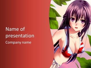 A Woman In A Bikini Is Standing In Front Of Leaves PowerPoint Template