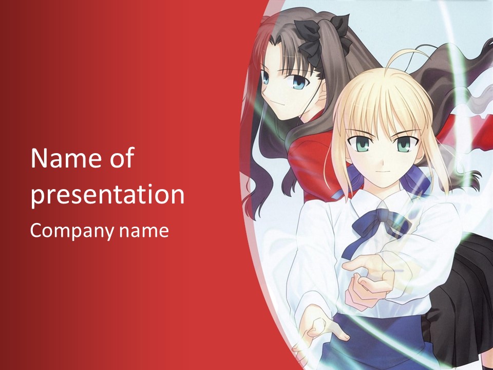 A Couple Of Anime Characters With A Red Background PowerPoint Template