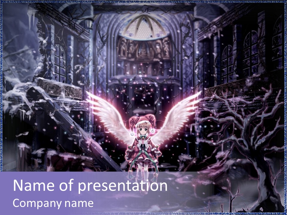 A Picture Of An Angel With Wings In A Snowy Scene PowerPoint Template