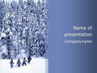 A Group Of People Walking Through A Snow Covered Forest PowerPoint Template