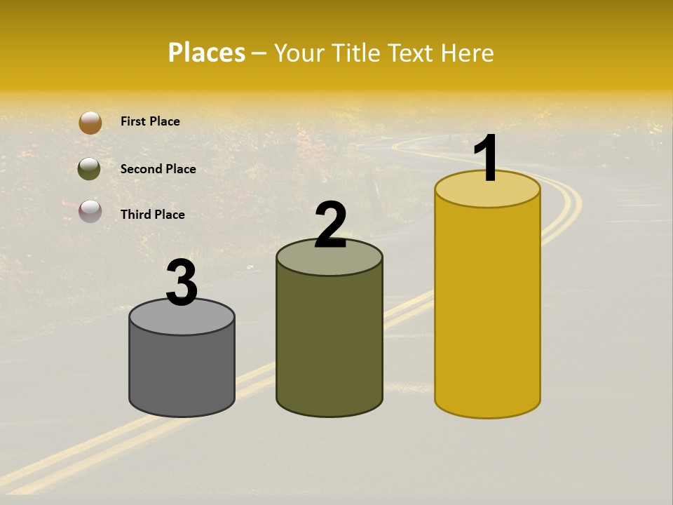 A Road With A Curve In The Middle Surrounded By Trees PowerPoint Template