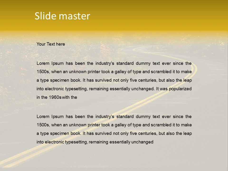 A Road With A Curve In The Middle Surrounded By Trees PowerPoint Template