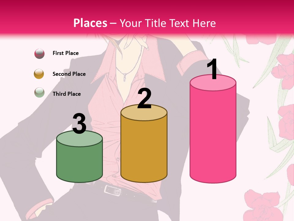 A Woman With Orange Hair And A Pink Shirt Is Standing In Front Of A Pink PowerPoint Template