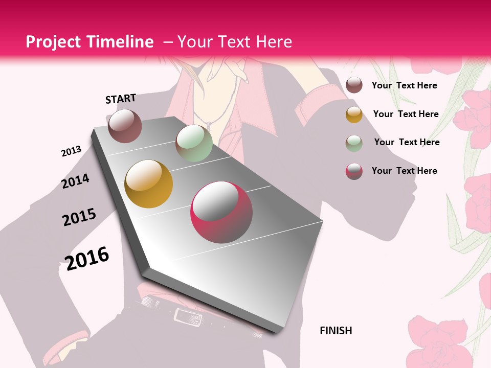 A Woman With Orange Hair And A Pink Shirt Is Standing In Front Of A Pink PowerPoint Template