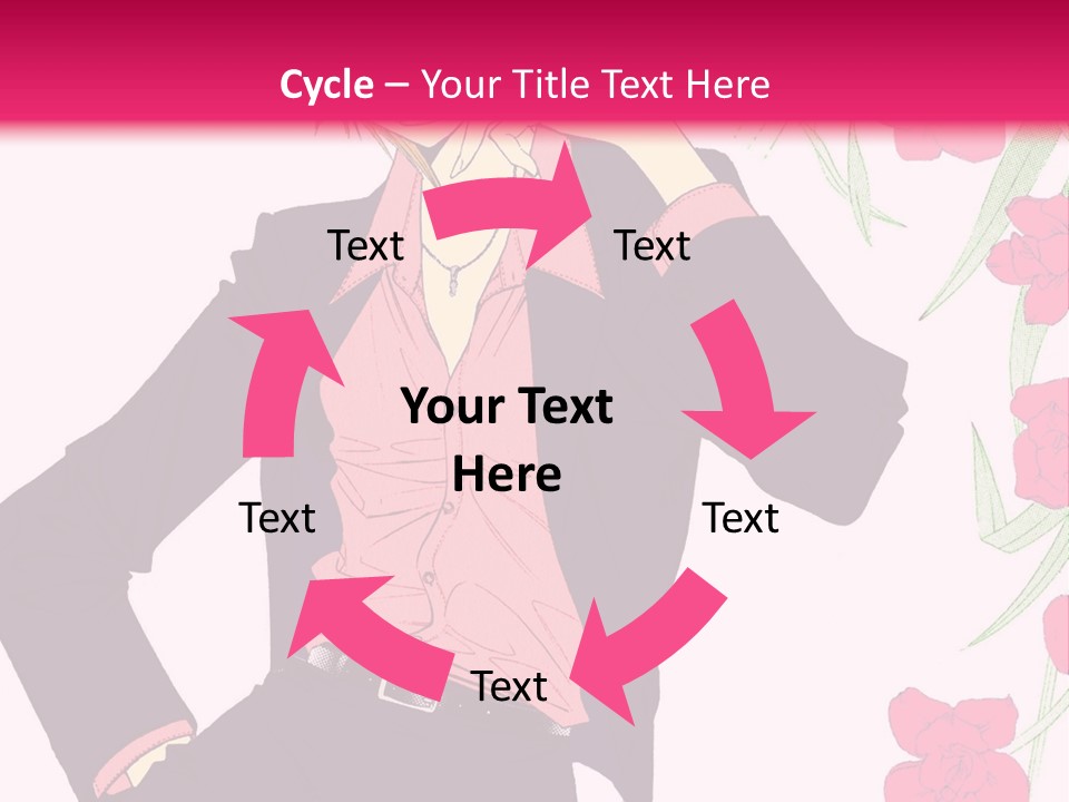 A Woman With Orange Hair And A Pink Shirt Is Standing In Front Of A Pink PowerPoint Template