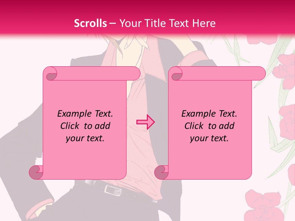 A Woman With Orange Hair And A Pink Shirt Is Standing In Front Of A Pink PowerPoint Template