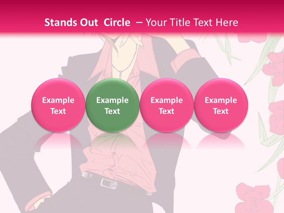 A Woman With Orange Hair And A Pink Shirt Is Standing In Front Of A Pink PowerPoint Template