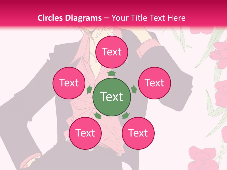 A Woman With Orange Hair And A Pink Shirt Is Standing In Front Of A Pink PowerPoint Template