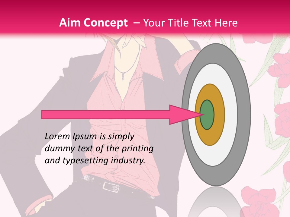 A Woman With Orange Hair And A Pink Shirt Is Standing In Front Of A Pink PowerPoint Template