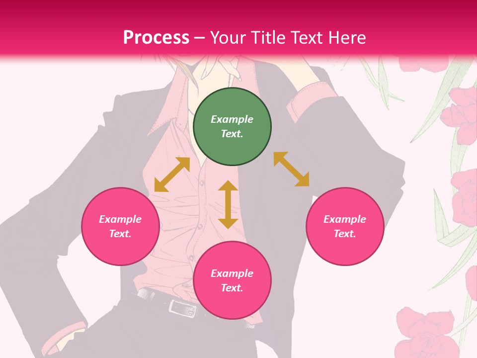 A Woman With Orange Hair And A Pink Shirt Is Standing In Front Of A Pink PowerPoint Template