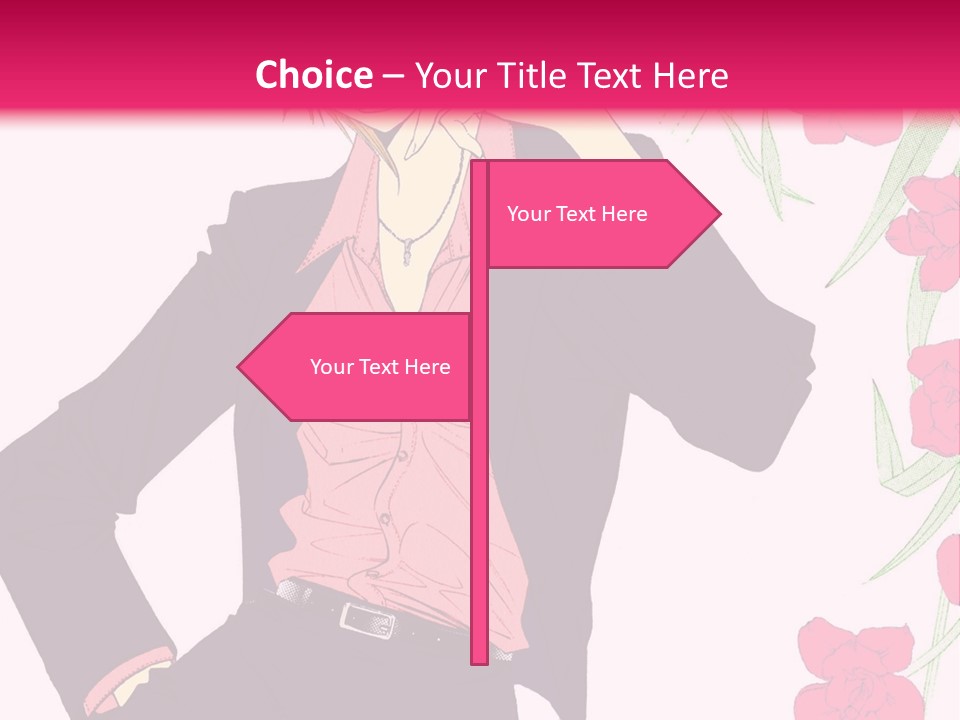 A Woman With Orange Hair And A Pink Shirt Is Standing In Front Of A Pink PowerPoint Template