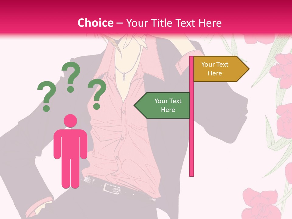 A Woman With Orange Hair And A Pink Shirt Is Standing In Front Of A Pink PowerPoint Template