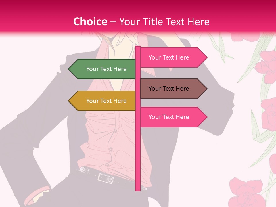 A Woman With Orange Hair And A Pink Shirt Is Standing In Front Of A Pink PowerPoint Template