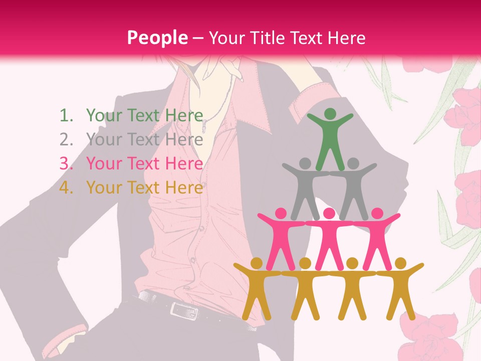 A Woman With Orange Hair And A Pink Shirt Is Standing In Front Of A Pink PowerPoint Template