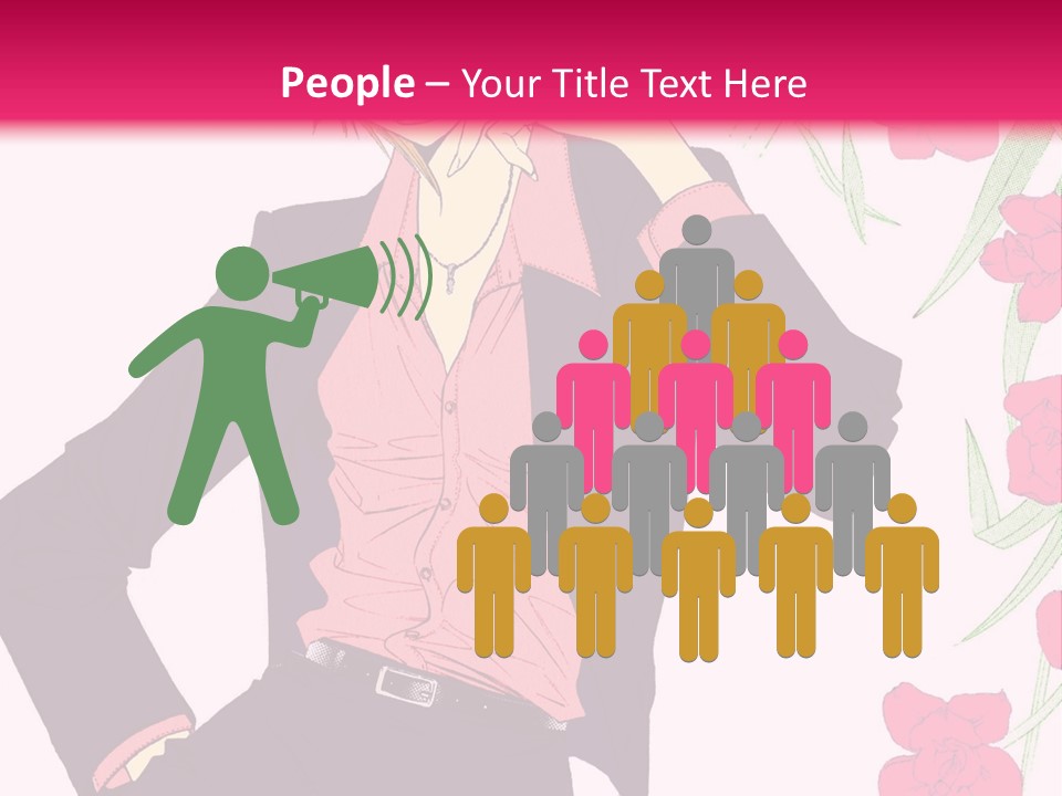 A Woman With Orange Hair And A Pink Shirt Is Standing In Front Of A Pink PowerPoint Template