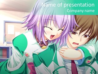 A Couple Of Anime Characters Hugging Each Other PowerPoint Template