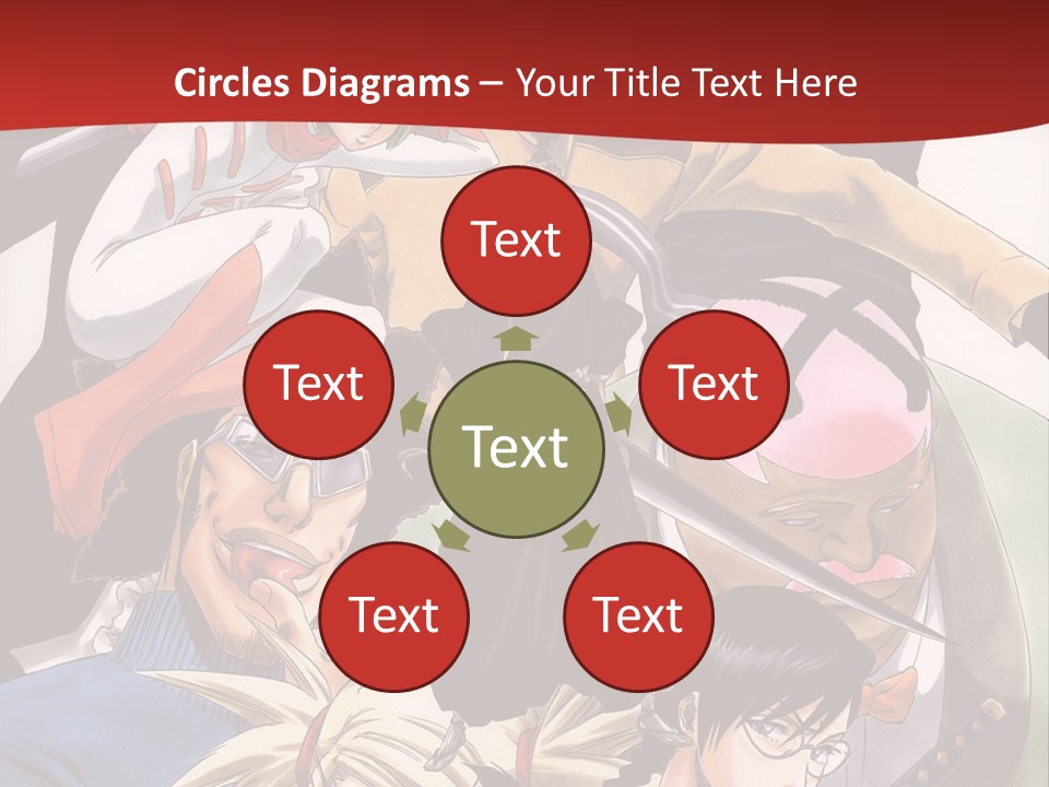 A Group Of Anime Characters With A Red Background PowerPoint Template
