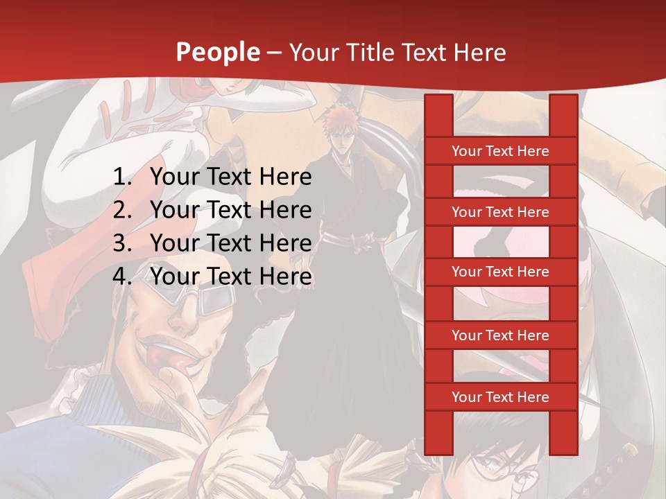 A Group Of Anime Characters With A Red Background PowerPoint Template