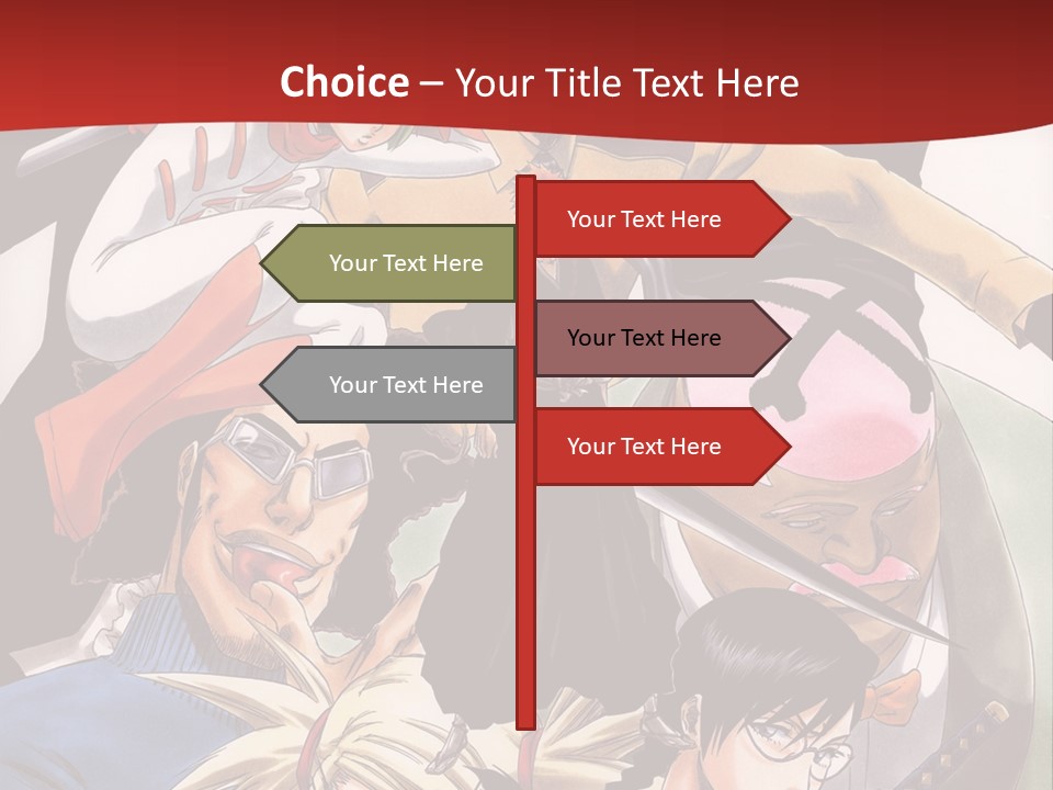 A Group Of Anime Characters With A Red Background PowerPoint Template