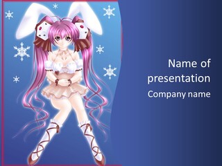 A Girl With Pink Hair And Bunny Ears Is Standing In Front Of A Blue Background PowerPoint Template