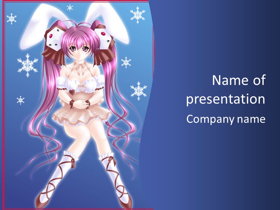 A Girl With Pink Hair And Bunny Ears Is Standing In Front Of A Blue Background PowerPoint Template