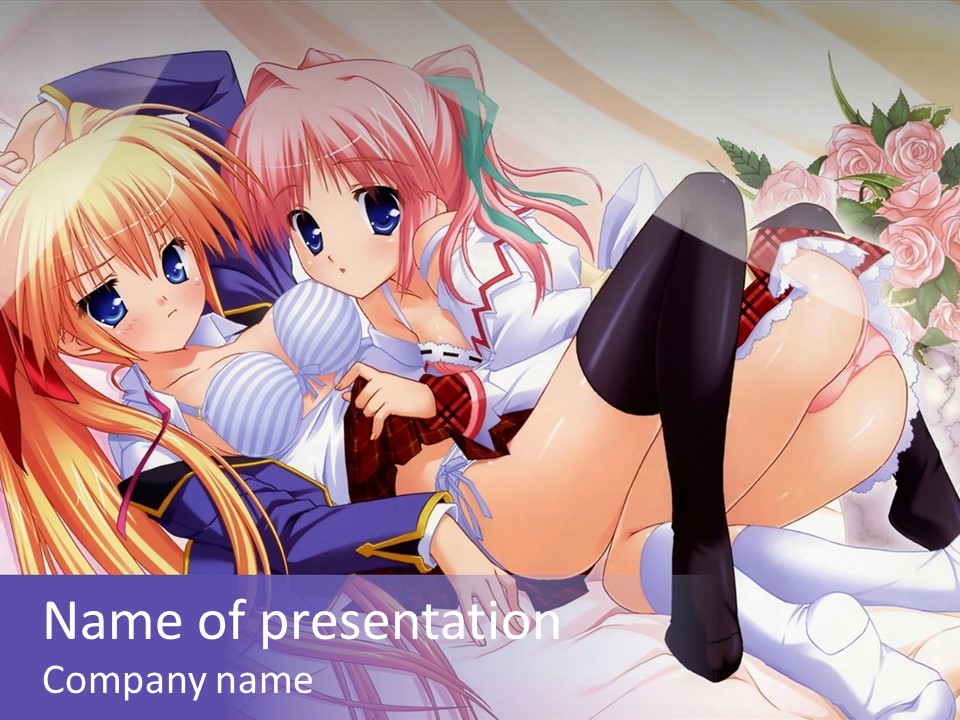 A Couple Of Anime Girls Laying Next To Each Other PowerPoint Template