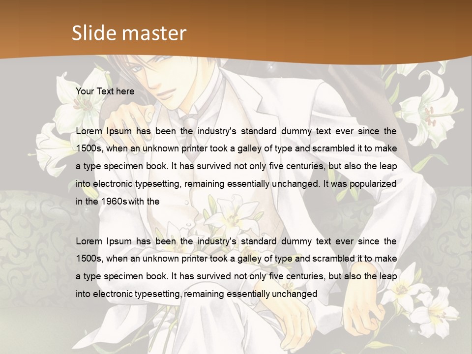 A Man And Woman Sitting On A Couch With Flowers PowerPoint Template