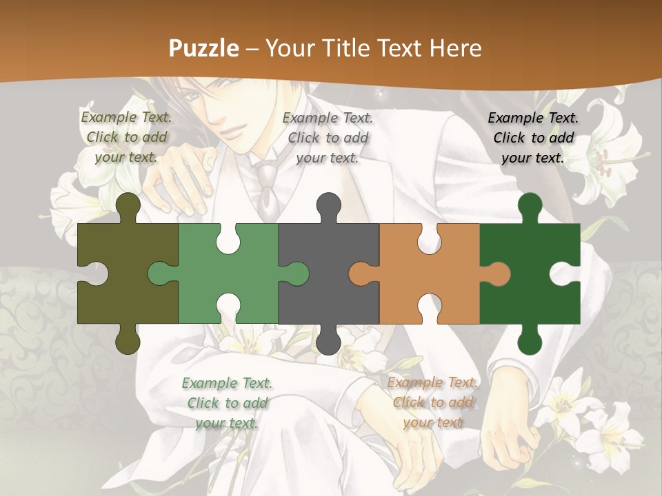 A Man And Woman Sitting On A Couch With Flowers PowerPoint Template