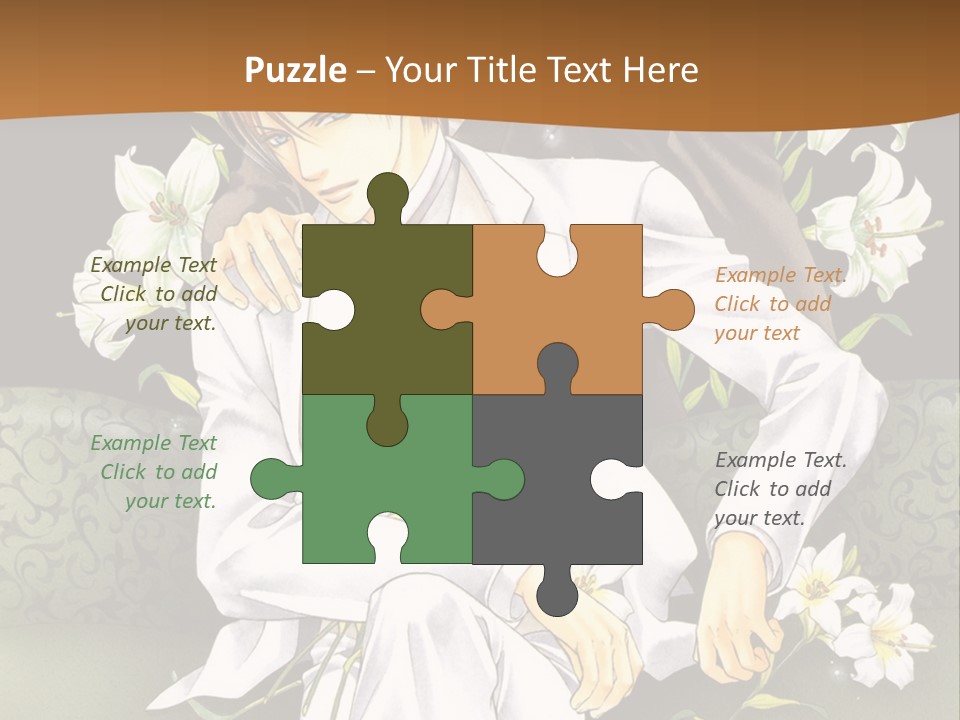 A Man And Woman Sitting On A Couch With Flowers PowerPoint Template