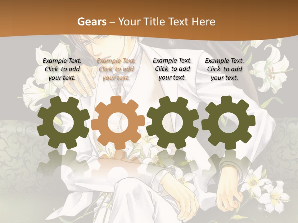 A Man And Woman Sitting On A Couch With Flowers PowerPoint Template