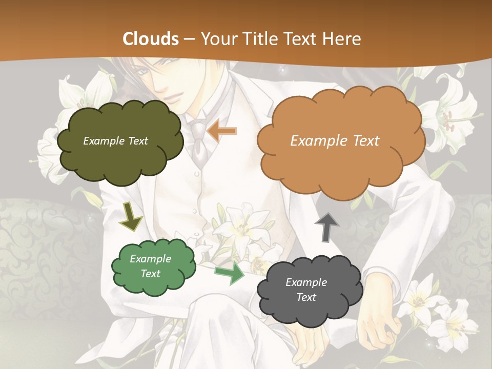 A Man And Woman Sitting On A Couch With Flowers PowerPoint Template