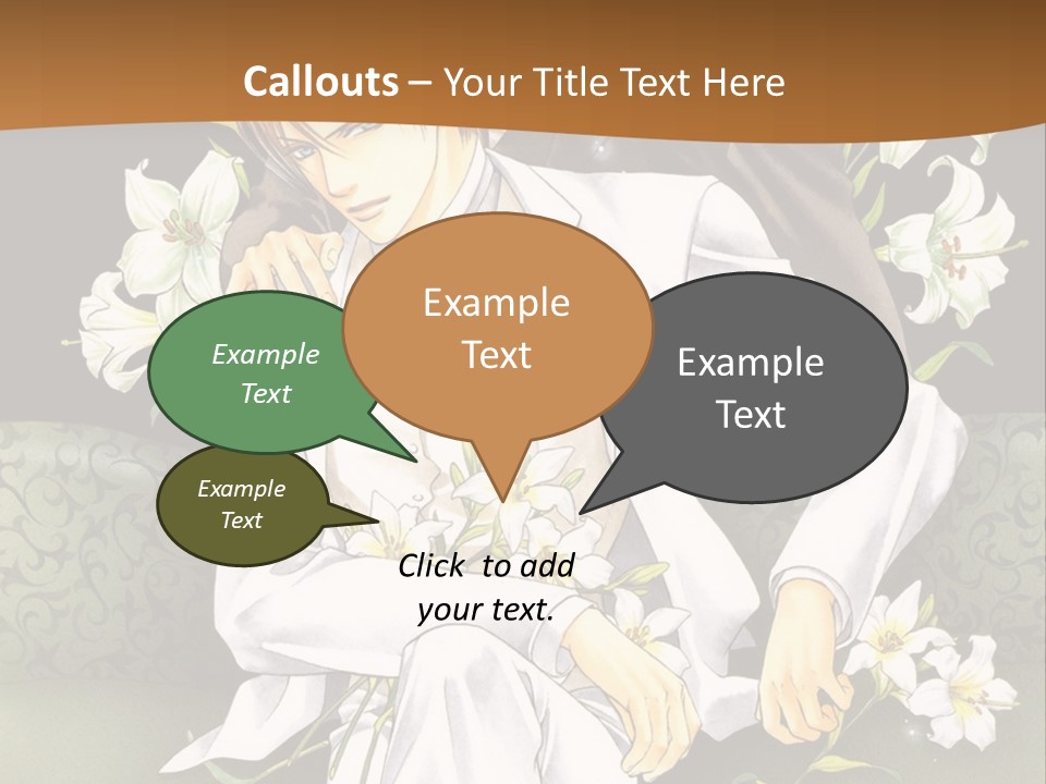 A Man And Woman Sitting On A Couch With Flowers PowerPoint Template