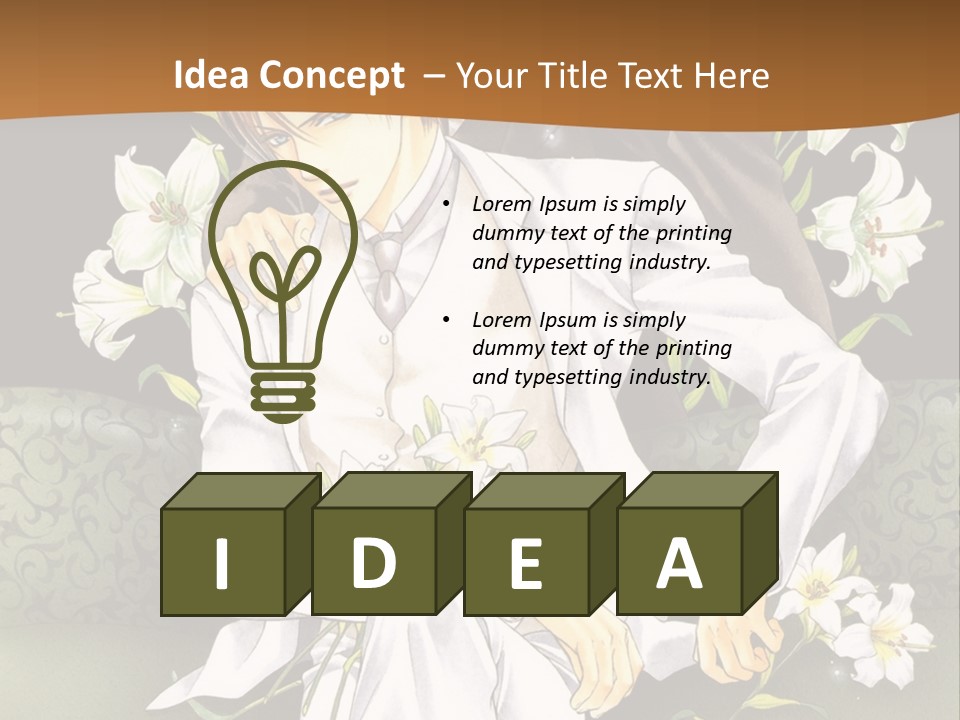 A Man And Woman Sitting On A Couch With Flowers PowerPoint Template