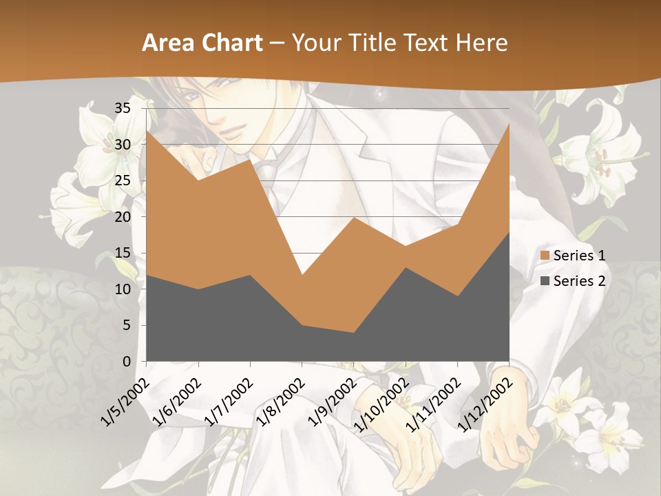 A Man And Woman Sitting On A Couch With Flowers PowerPoint Template