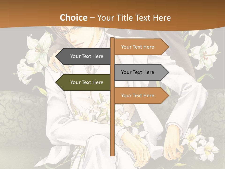 A Man And Woman Sitting On A Couch With Flowers PowerPoint Template