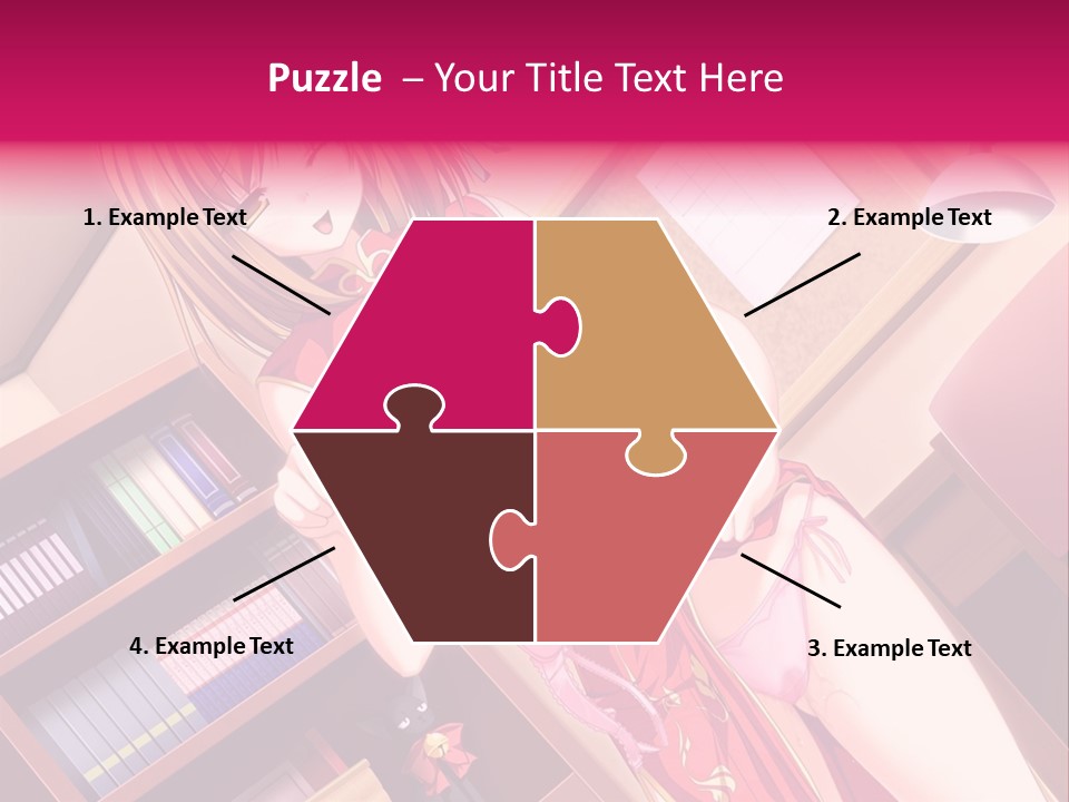 A Woman In A Red Dress Standing In Front Of A Book Shelf PowerPoint Template