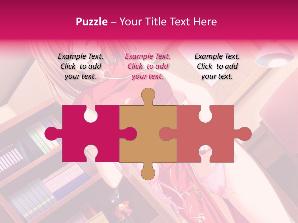 A Woman In A Red Dress Standing In Front Of A Book Shelf PowerPoint Template