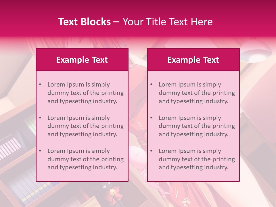 A Woman In A Red Dress Standing In Front Of A Book Shelf PowerPoint Template